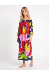 Hand Painted Rayon Off Shoulder Dress